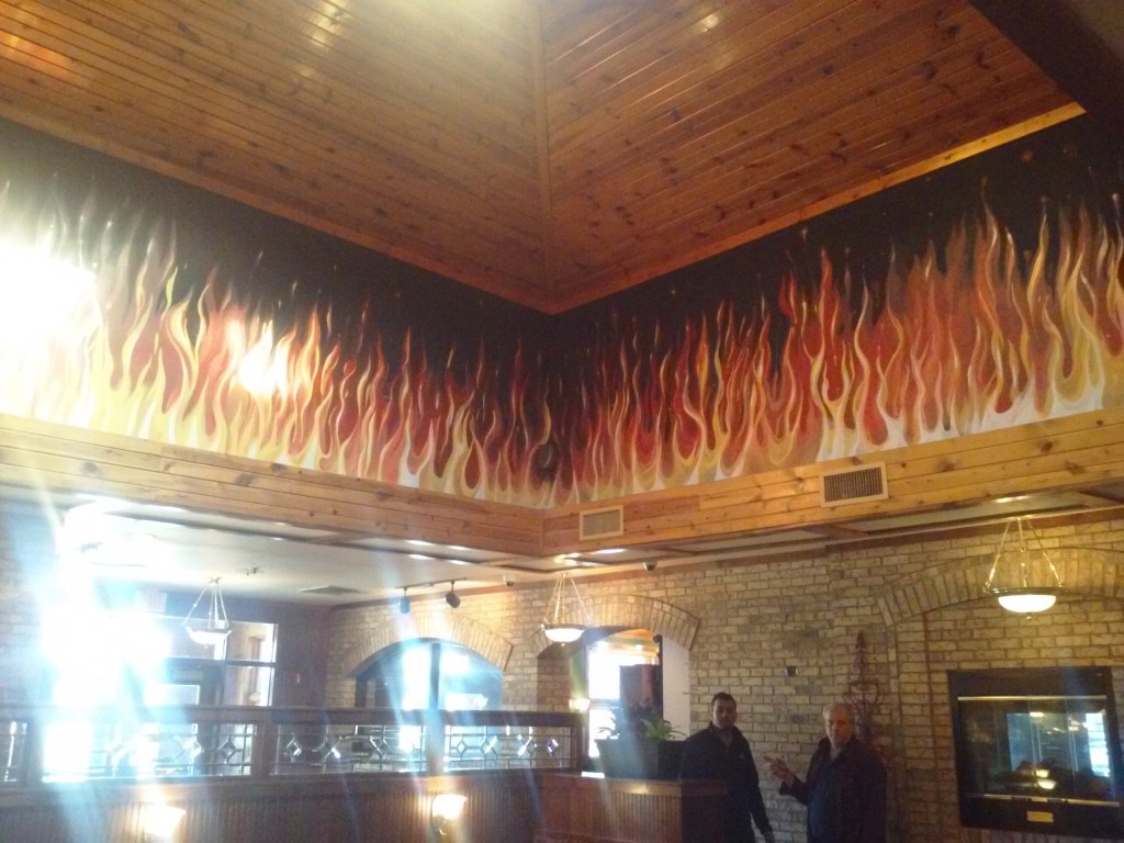 A mural completed in a fancy restaurant. 